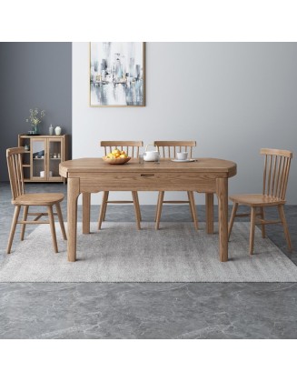 Solid wood dining table telescopic eating table household small household ash wood dining room table and chairs