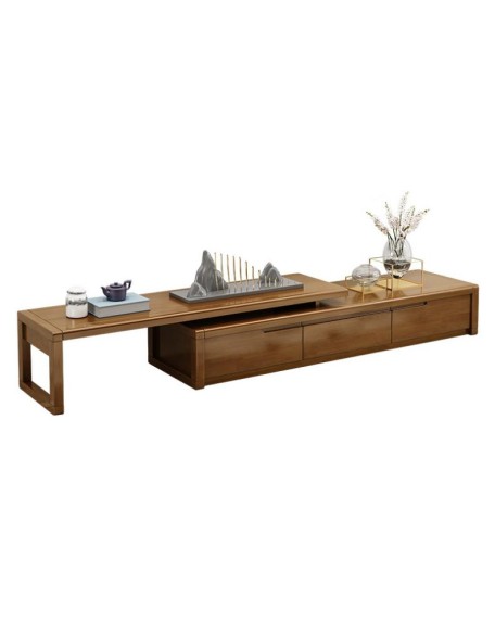 Simple new Chinese style large, medium and small living room telescopic solid wood TV stand