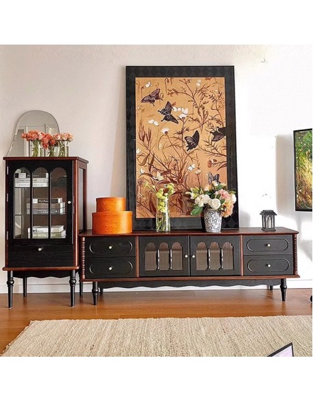 French Vintage Solid Wood TV Cabinet Coffee Table Set