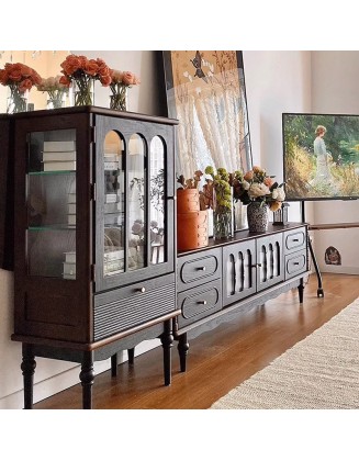 French Vintage Solid Wood TV Cabinet Coffee Table Set