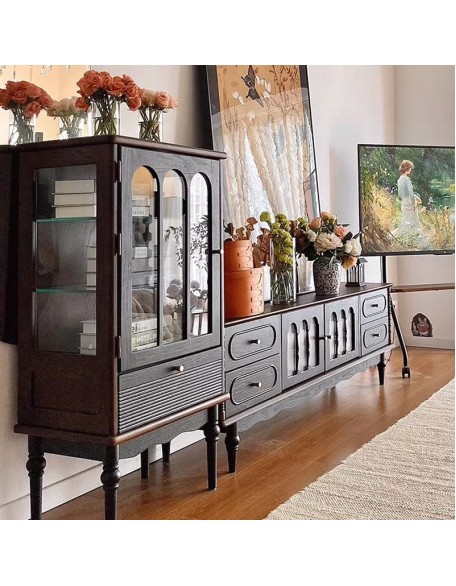 French Vintage Solid Wood TV Cabinet Coffee Table Set