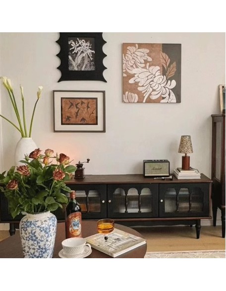 French Vintage Solid Wood TV Cabinet Coffee Table Set