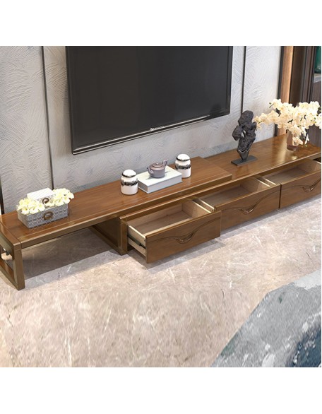 Simple new Chinese style large, medium and small household living room telescopic solid wood TV cabinet combination