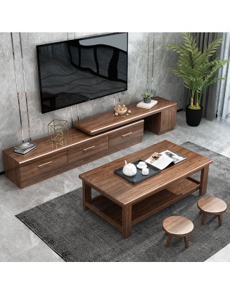 Chinese walnut solid wood telescopic TV cabinet coffee table combination multifunctional storage cabinet