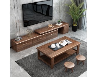 Chinese walnut solid wood telescopic TV cabinet coffee table combination multifunctional storage cabinet