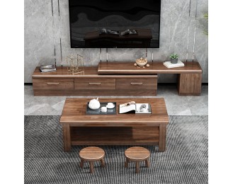 Chinese walnut solid wood telescopic TV cabinet coffee table combination multifunctional storage cabinet