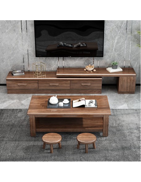 Chinese walnut solid wood telescopic TV cabinet coffee table combination multifunctional storage cabinet