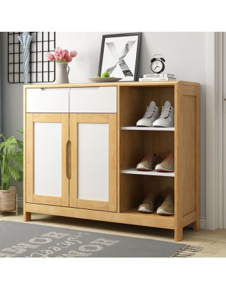 Solid Wooden Shoe Cabinet Two Doors Household Large Capacity Storage Storage Cabinet