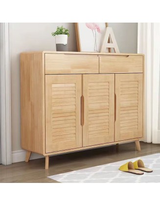 Solid Wooden Shoe Cabinet Small Household Living Room Household Log Balcony Organizer Storage Cabinet