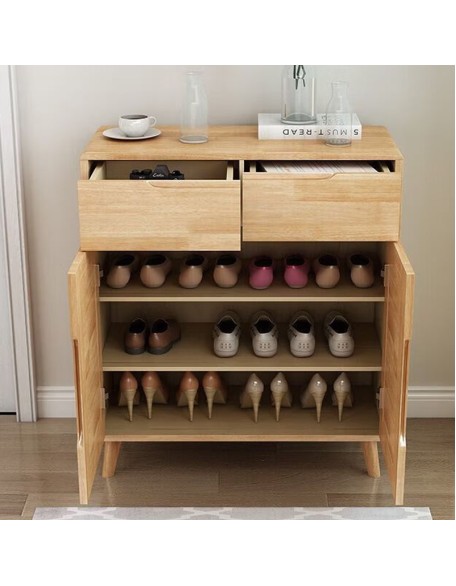 Solid Wooden Shoe Cabinet Small Household Living Room Household Log Balcony Organizer Storage Cabinet