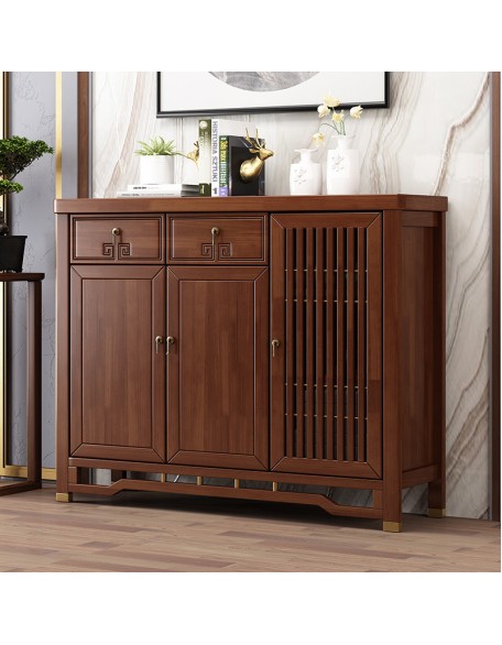 New Chinese solid wood shoe cabinet large capacity household multifunctional modern style entry cabinet