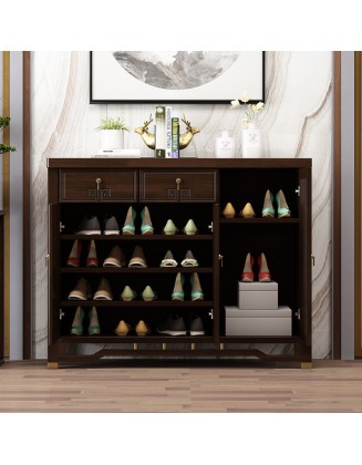 New Chinese solid wood shoe cabinet large capacity household multifunctional modern style entry cabinet